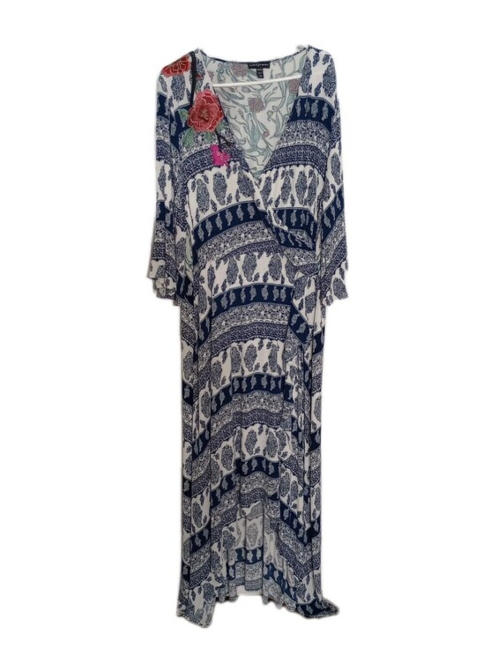 Tribal Femme Boho Multi Print Wrap Asymmetric Hi-lo Hem Maxi Dress Sz XXL Tall